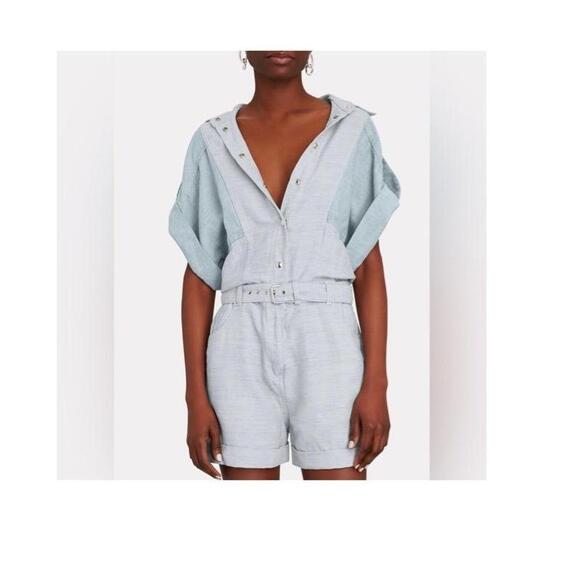 IRO Light Blue Landerom Denim Collared Belted Cuffed Utility Romper 38 - Picture 1 of 10